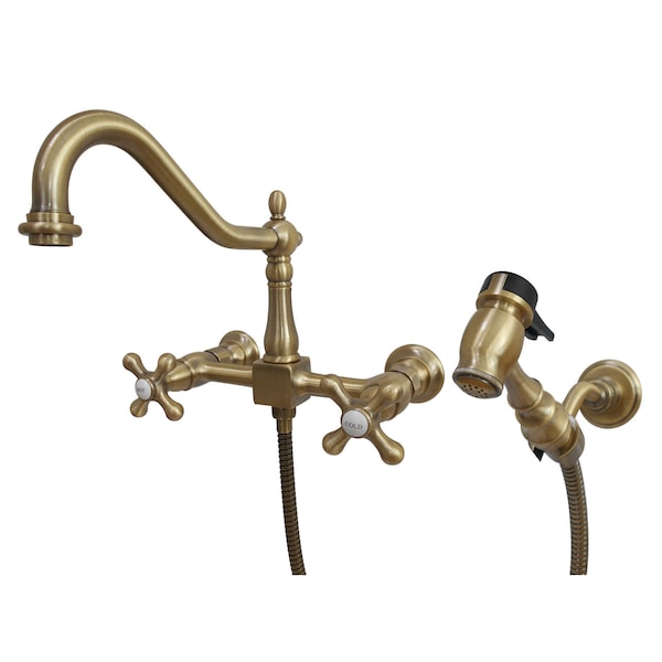 Heritage KS1243AXBS 2-Handle 8" Wall Mount Kitchen Faucet with Brass Sprayer KS1243AXBS - main